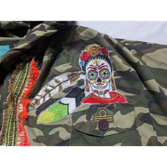Antica Sartoria By Giacamo Cinque Women One Size Camo Embellished Hooded Jacket